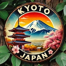 Round Aluminum Vintage Kyoto Japan Temple Tin Metal Signs Home Décor 8x8 