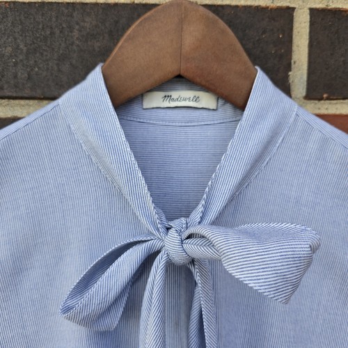 Madewell Silverbell Tie Neck Long Sleeves Shirt Tunic Mini Dress Stripe Sz SMALL - Picture 3 of 6