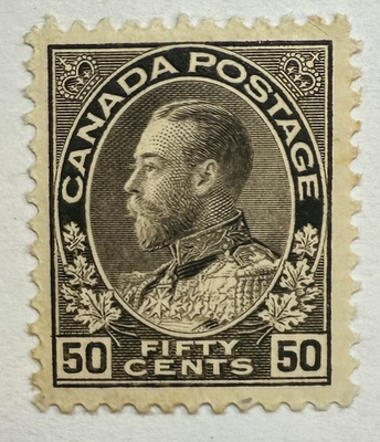 #ad Canada #120 1925 50c black brown George V “Admiral Series”Issue MLH VF; $100 UCV $39.00