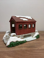 Retired Lefton 1988 Xmas Colonial Village Sweethearts Covered Bridge 06751