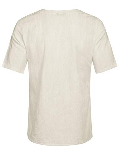 Men Casual Cotton Linen T Shirt Short Sleeve Beach Lace Up Hippie Shirt Yoga