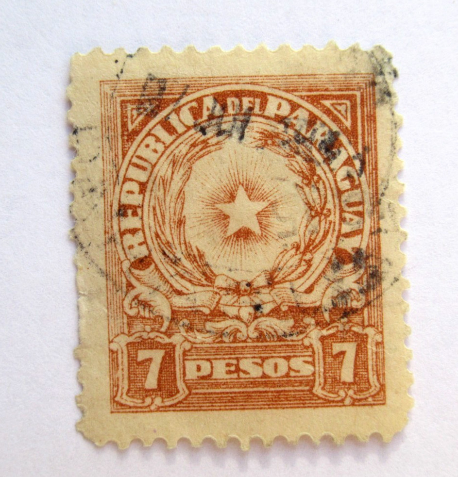 Paraguay Stamps Scott 394 Coat of Arms 7 Pesos 1943
