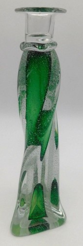 Adam Jablonski Kunstglas grün Kerzenhalter Polen signiert abstrakt Blasen - Bild 5 von 9