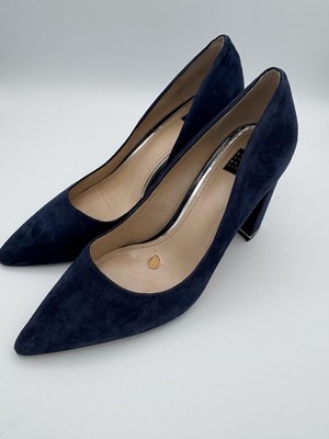 White House Black Market Shoes Womens Size 7M Navy Suede Block Heel Dress Pumps