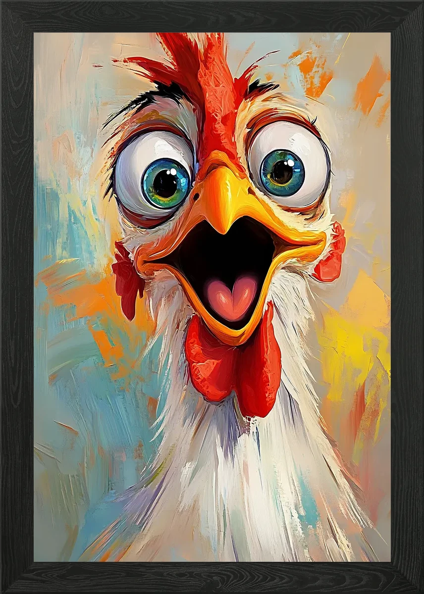 Funny Chicken Oil Painting Framed Wall Art Poster Canvas Print Picture