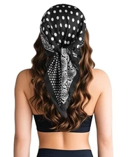  Head Hair Scarf for Women Like Satin Silk Scarf Black Polka Dot Cashew Nuts