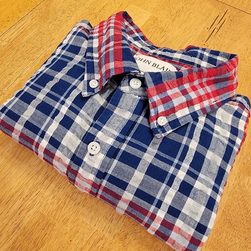 John Blair Seersucker Shirt Mens Large Short Sleeve Button Up Classic Fit Plaid - Picture 12 of 17