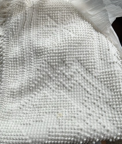 Vintage Solid Off White Hobnobs Cotton Chenille Bedspread 100" X 82"