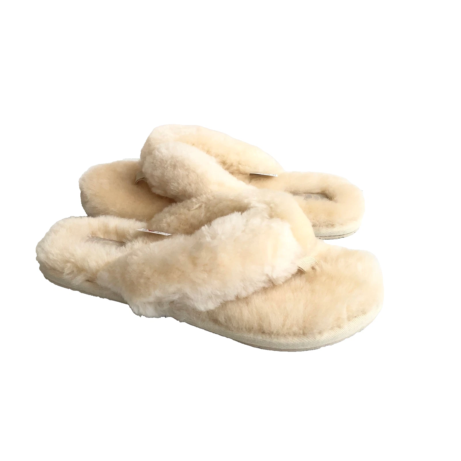 SANDALO INFRADITO UGG FLUFF LOGO SHEARLING NATURALE US 11 EU 42 UK 9