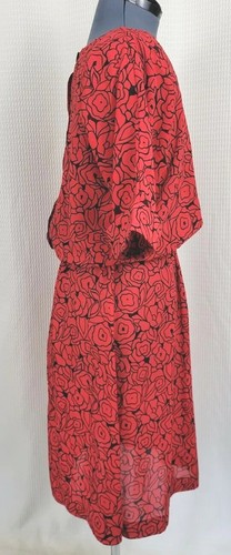 Vintage Miss Oops of CA Red Dress w Graphic Floral Outline Print in Black Sz 14 - Picture 10 of 13