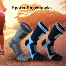 3Pairs Men Five Finger Separate Athletic Toe Crew Socks Sport Casual Cotton Soft