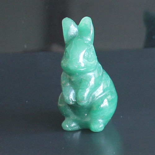 "Pietra preziosa cristallo verde avventurina coniglio coniglio coniglio statuetta animale intaglio decorazione 2"" - Foto 2 di 8