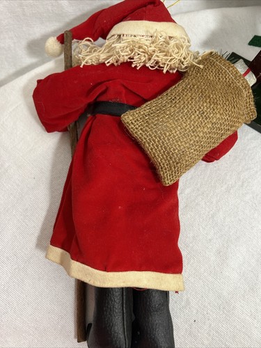 Vintage Santa 12” Tall Ornament. Burlap Bag With Walking Stick - Picture 2 of 12