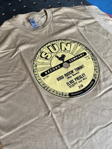 Sun Records Elvis Presley Tee Shirt Large  or xl Gold  100% Cotton With Black - Picture 3 of 8