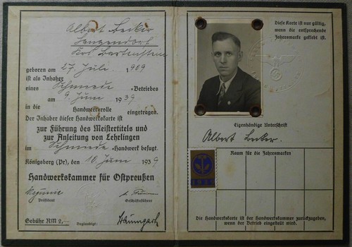Handwerkskarte, Handwerkskammer für Ostpreußen, 1939. - Bild 2 von 2
