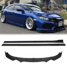 Glossy Black Front Bumper Lip Splitter Spoiler Side Skirt For Honda Civic Sedan