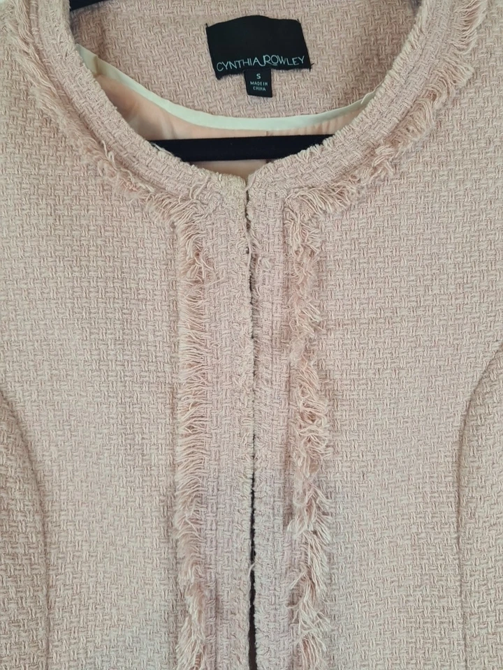 Cynthia Rowley Pink Tweed Fringe Jacket Size Small - Image 2 of 4