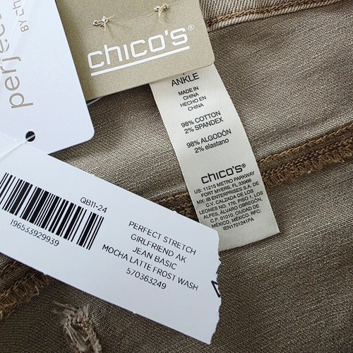 NEW Chico's Perfect Stretch Girlfriend Slim Ankle Jeans Mocha Latte Wash Size 20 - Picture 9 of 9