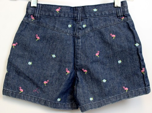 2008 Gymboree Palm Spring Denim Shorts sz 7 Embroidered Flamingo Tropical Fl Bea - Picture 4 of 5