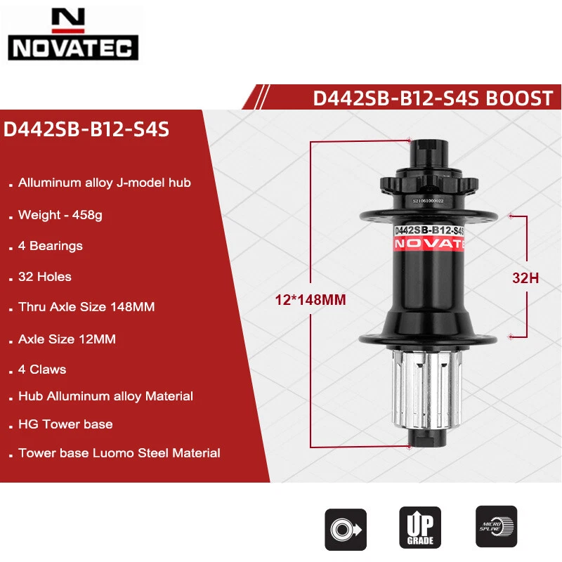 Novatec MTB Bike Hub D041SB-15 D442SB-X12 8/9/10/11/12 Speed 32 Holes Thru&QR - Image 3 of 4