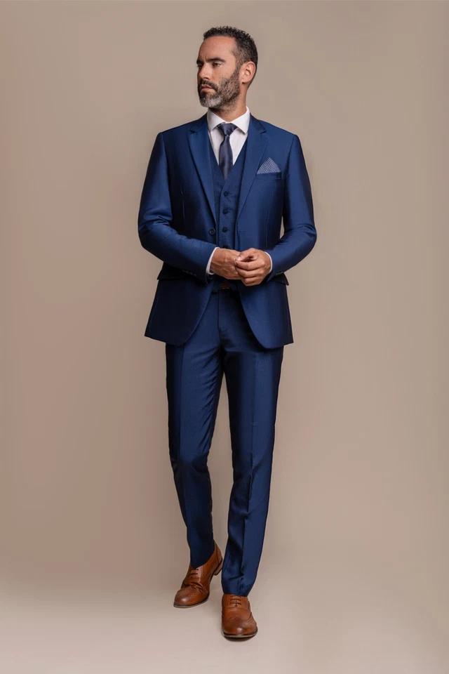 SIRRI Cavani Hombre Azul Calce Ajustado Traje Blazer Chaleco Pantalones Liquidación Oferta 224.97