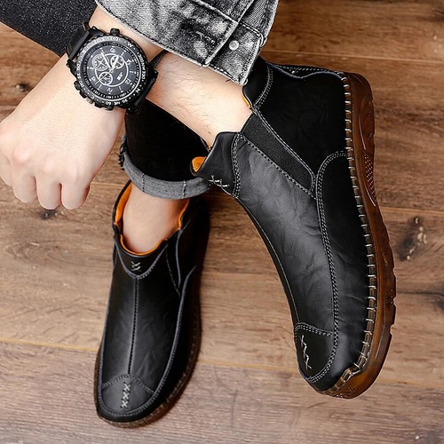 Men's Genuine Leather Casual Boots Fashion Sneakers Trainers Slip on Moccasins - Picture 12 of 25
