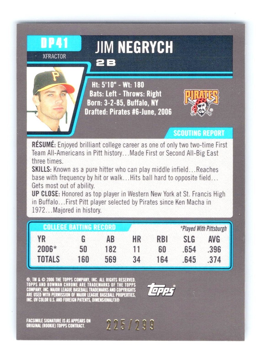 2006 Topps Bowman Chrome Draft #DP41 Jim Negrych 1st Bowman