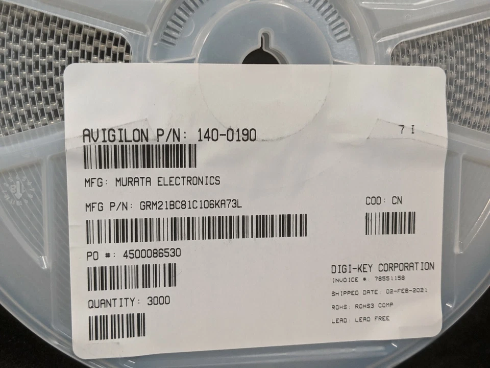 MuRata GRM21BC81C106MA73L X6S 表面安装 多层 Cermaic 电容器 3000 件 — 第 2/4 张图片