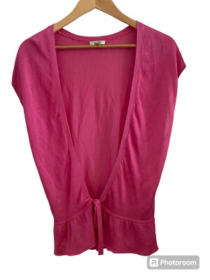 Cache Womens Vintage Y2K Pink Tie Front Shawl Vest Top Size Small Rayon Wrap