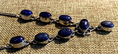 Vintage Blue Lapis Sterling Silver Drop Necklace 19-1/2" - Picture 10 of 15