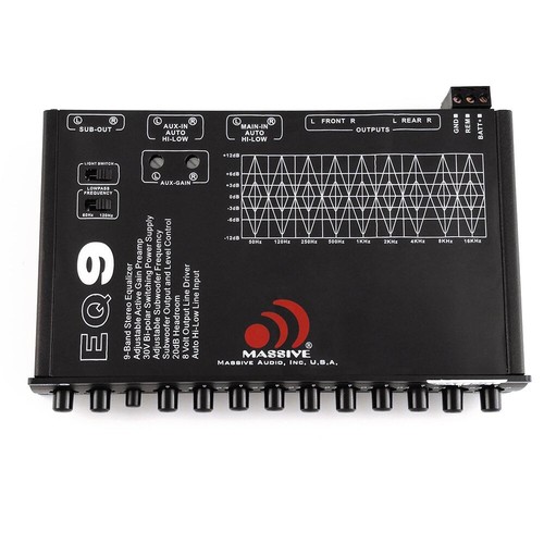 Massive Audio EQ9 | Ecualizador gráfico de audio para automóvil de 9 bandas con controlador de línea de 8 V - Imagen 1 de 3