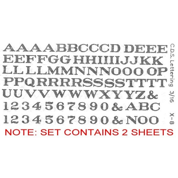 CDS HO Scale Dry Transfer Decals 3/16 inch RR Roman, Red or Dark Red