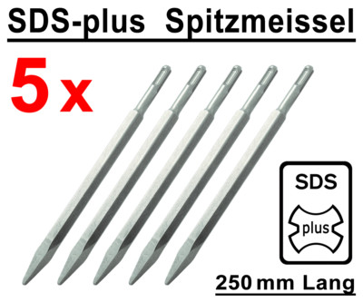 5 Stück SDS-plus Spitzmeißel 250mm Lang Stemmmeißel für Bohrhammer Stemmhammer