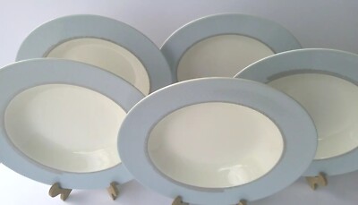 NORITAKE Ambience Blue 7968 Sri Lanka Large Rim Soup Bowls Set of 5