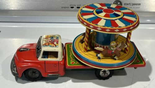 1956 Nomura Japan Friction Drive Carousel Carnival Merry Go Round Circus Truck - Picture 1 of 8