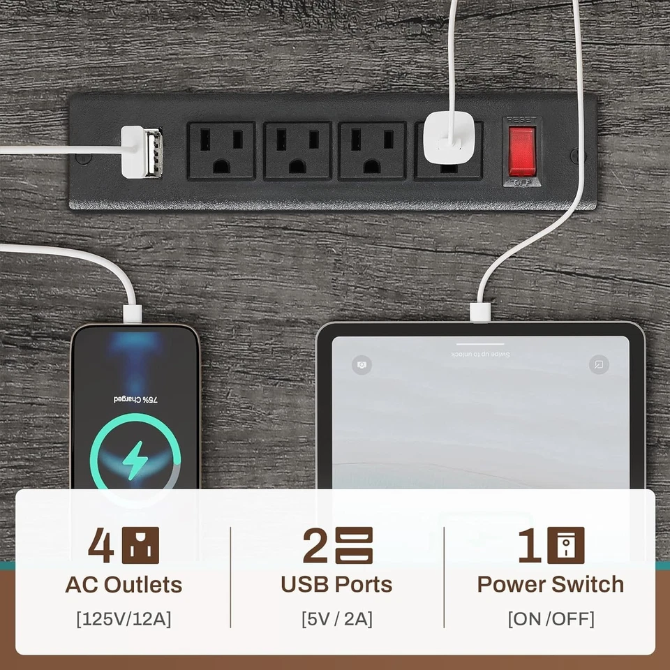 L-образный компьютерный стол со светодиодной подсветкой, муфтой и розеткой питания, стол для домашнего офиса - Изображение 3 из 4