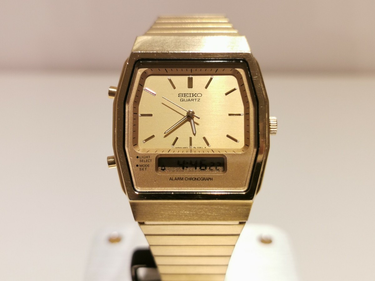 VINTAGE RARE GOLD PLATED JAPAN ANA-DIGI ALARM CHRONOGRAPH MEN'S