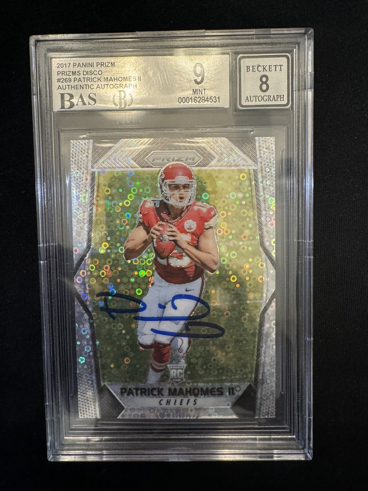 Patrick Mahomes 2017 RC Prizm Disco- BGS 9 Mint 8 Autograph Rare 🔥🔥