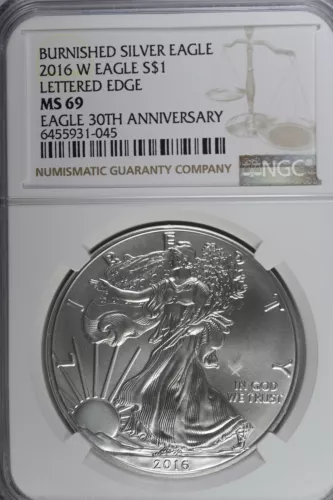 2016 W Silver American Eagle Burnished - Lettered Edge 30th Ann NGC MS69