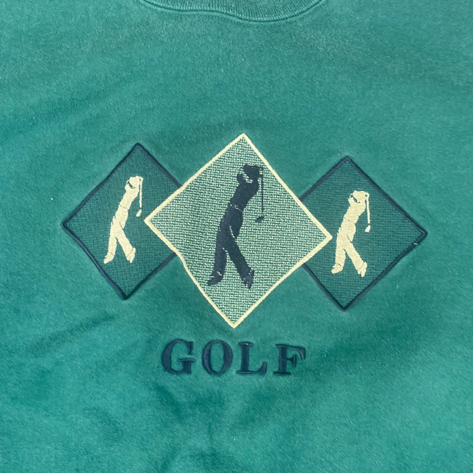 Moletom Cross Creek masculino vintage extra grande verde golfe bordado gola redonda anos 90 - Imagem 2 de 4