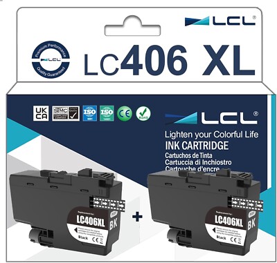 LCL Compatible LC406 Black Ink XL - Fits Brother Printers - High Yield, 2-Pack