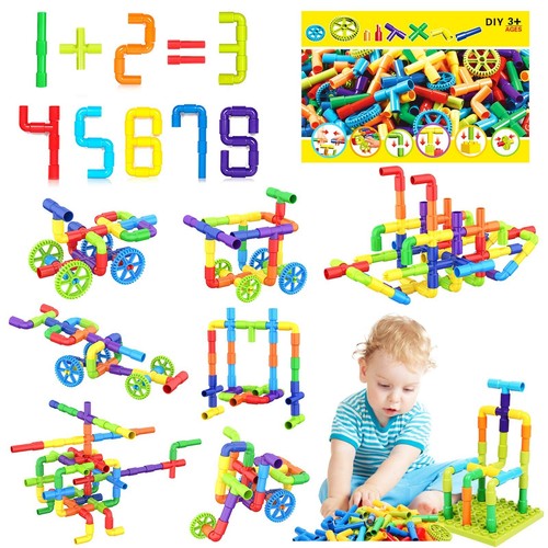 STEM Toy Pipe Tube Building Set for Kids, 175 Pcs Tube Locks Construction Bui...
