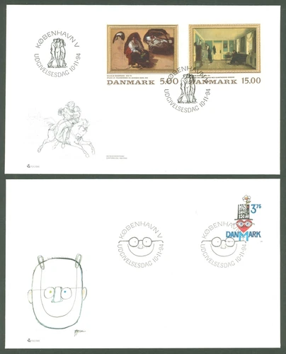 Denmark U45 2 FDC 1994 Art Painting W MARTSRAND W BENDZ - Comic