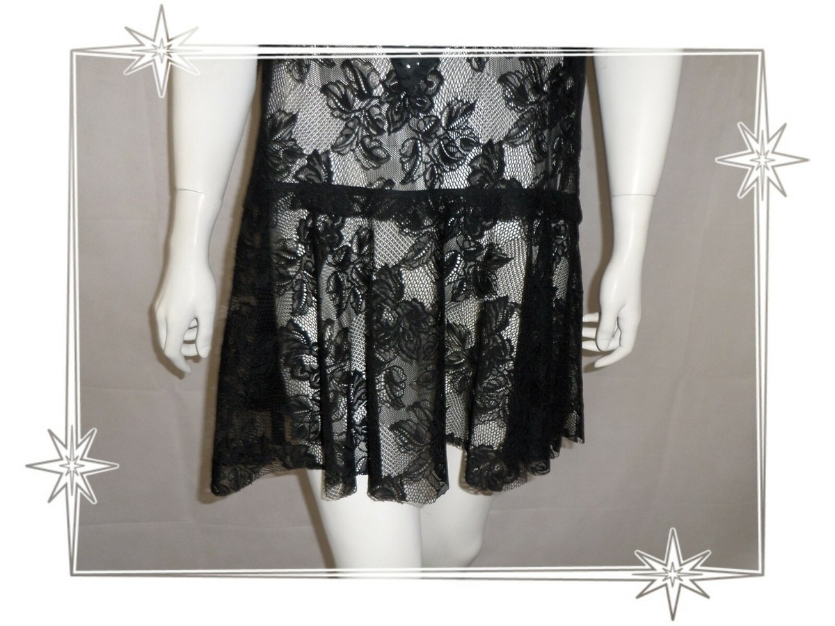 Tunique Noire Dentelle Ajourée American Retro - Taille 38 - Occasion Très Bon état