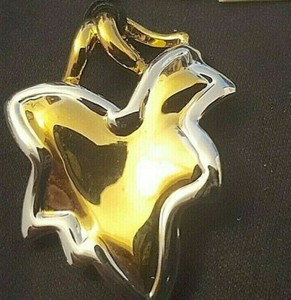 Authentic Dramatic Grape Leaf Pendant Silver & 18K Gold Plated 2 Tone Modern Nature Wine
