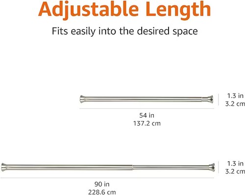 Chrome Nickel Shower Curtain Tension Extendable Rod Adjustable Ex Display - Picture 4 of 10