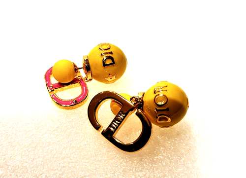 Christian DIOR Tribales Stud Earrings Gold Yellow CD Logo Signature Authentic - Picture 4 of 9