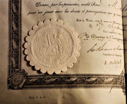 BACHELOR OF SCIENCES DIPLOMA ON PARCHMENT WITH SEAL SIGNED ON OCTOBER 20, 1879 - Picture 7 of 12