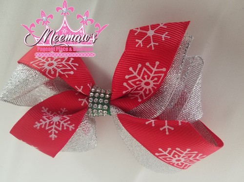 Boutique Style Toddler Gold, Silver Snowflake SPARKLY Christmas Holiday Hair Bow - Picture 23 of 24
