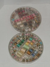 VINTAGE LOT OF (117) SPOOLS OF SEWING THREAD WITH PLASTIC STORAGE CASES USED
